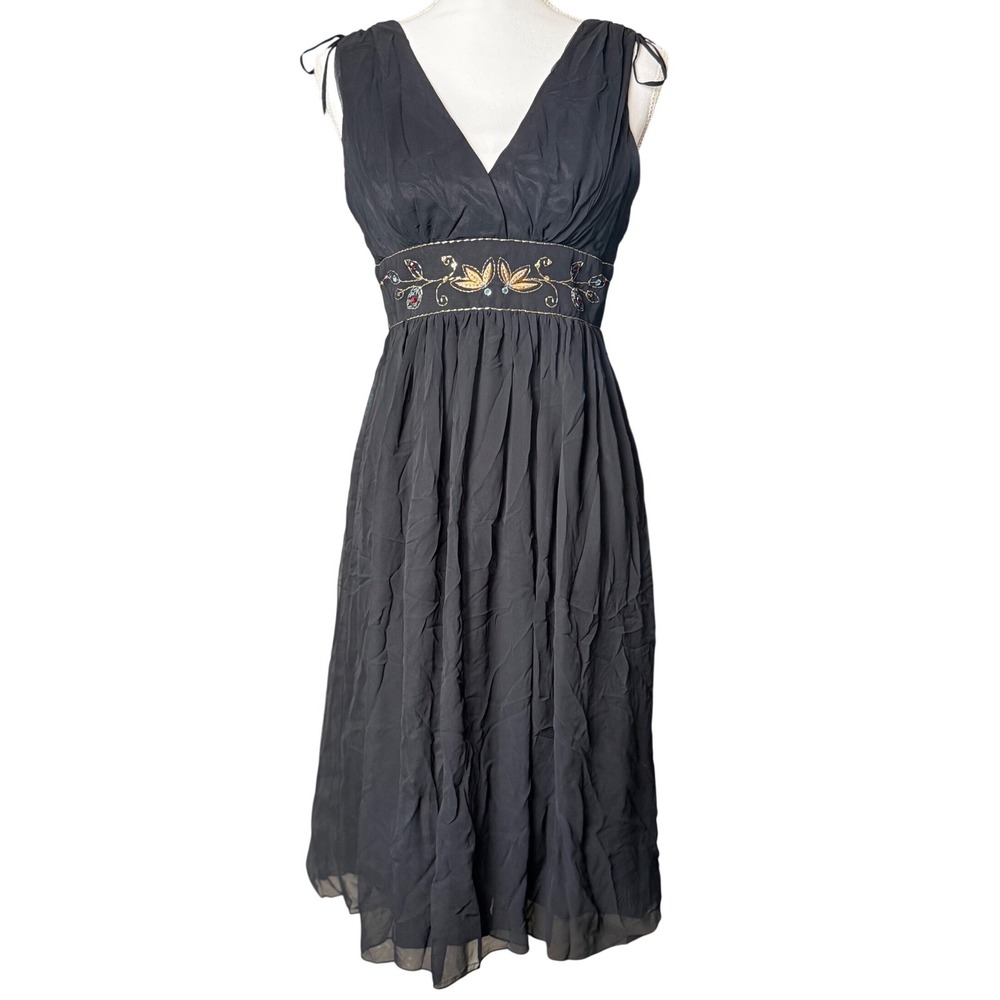 ABS Allen Schwartz Y2K Embroidered Empire Waist Boho Dress Womens 6 Made USA